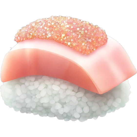 Pastel Pink Sushi "A piece of pastel pink sushi with glowing rice, a sparkling fish topping, and tiny glitter accents sprinkled around." emoji