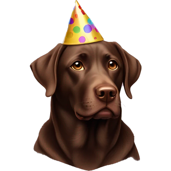 Chocolate lab wearing a party hat emoji
