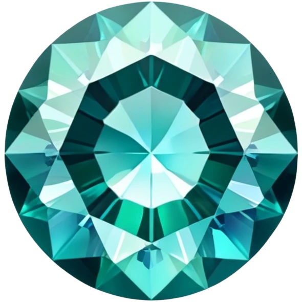 round cut gemstone with iridescent shine, deep teal color, brilliant facets emoji