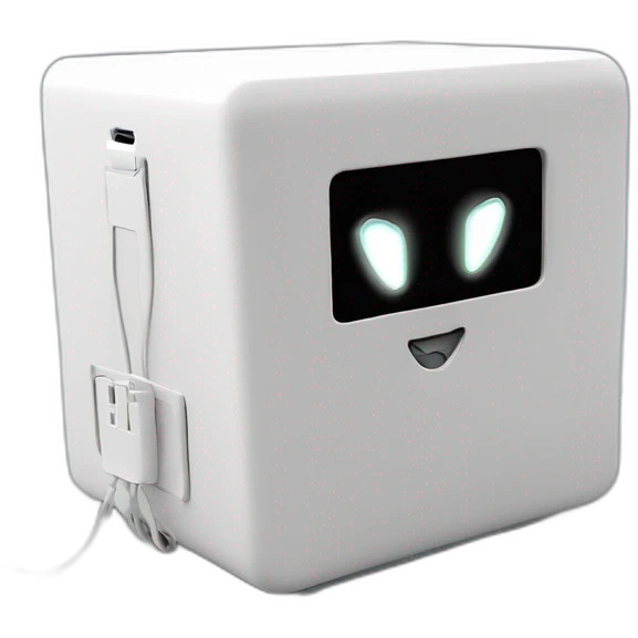 white box (like a apple TV) connected with block cables indicated by blinking LED lights. THe box has a heartbeat label on it robot emoji