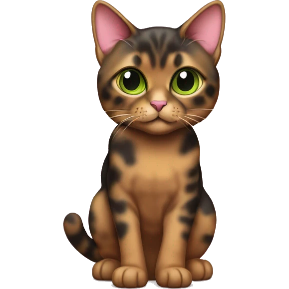 Tortie cat with back base and some brown color with light green eyes wearing a pink color. emoji