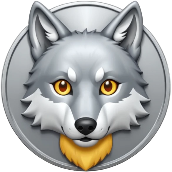 Silver coin with a wolf face as the center emoji