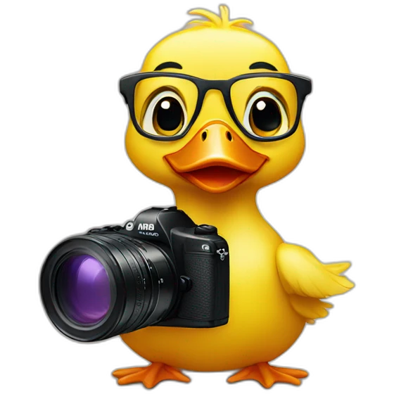 A duckling with glasses and a camera emoji