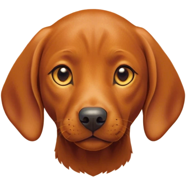 Cinematic Cute Vizsla Portrait Emoji, Head tilted playfully and inquisitively, featuring a sleek rust and gold Fur with a natural sheen, round, sparkling amber eyes filled with curiosity, Simplified yet irresistibly adorable features, highly detailed, glowing with a warm, friendly glow, high shine, affectionate and spirited, stylized with a touch of whimsy, bright and endearing, soft glowing outline, capturing the essence of a mischievous yet loving companion, so playful it feels like it could dash out of the screen and into your arms! emoji