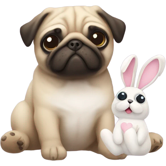 Pug with plushie bunny emoji