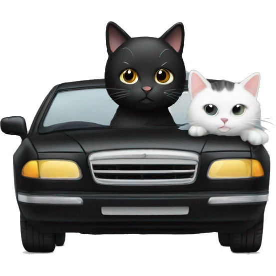 Black car and White cat friend  emoji