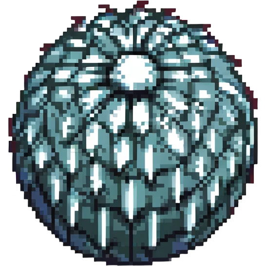 Make the spiked ball look more dangerous with sharper, longer spikes and darker colors in retro video game pixel art style with no background. emoji