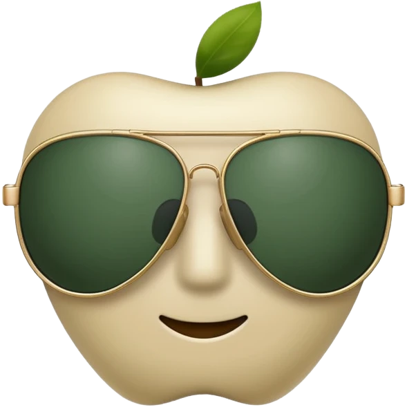 minimalist aviator sunglasses with light beige frame and dark green lenses, Apple emoji style, no text emoji