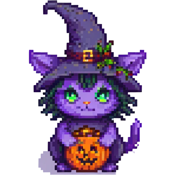 purple witch cat pixel art emoji