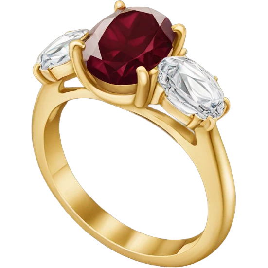 Gold oval engagement ring with burgundy diamond emoji