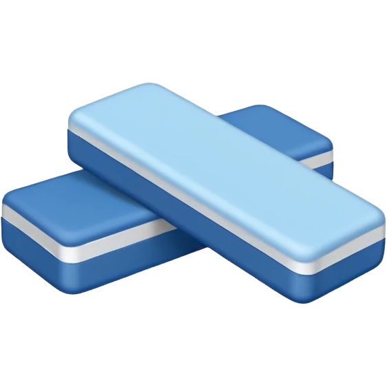 A single white eraser with dark blue and light blue wrapper emoji