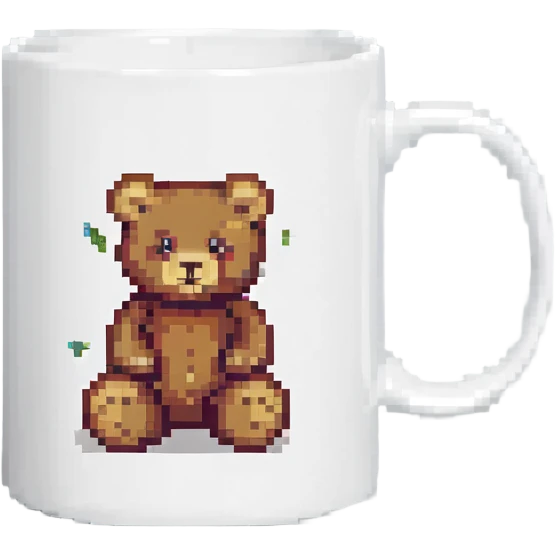 white mug with a teddy bear pattern emoji