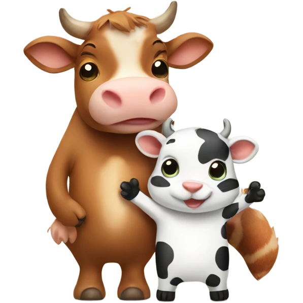 A cow and a squirrel holding hands  emoji