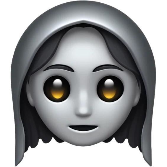 Minimalist broken halo, dark gothic iOS-style emoji, metallic silver, subtle glow, black background emoji