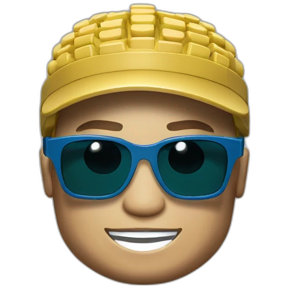 Lego head of tennis player in sport sunglasses and sport cap emoji