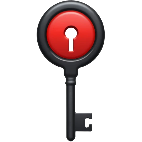iOS sticker, dark key, black metal, red hole, minimal emoji