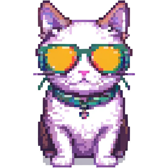 cat wearing sunglasses, pixel art style emoji