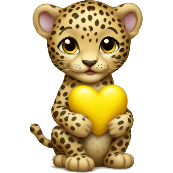 Baby leopard holding a yellow heart  emoji