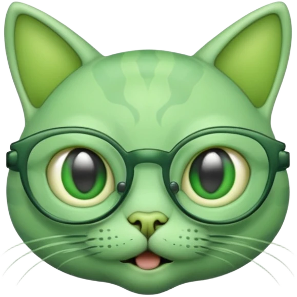 green alien cat with no fur, and spectacles emoji
