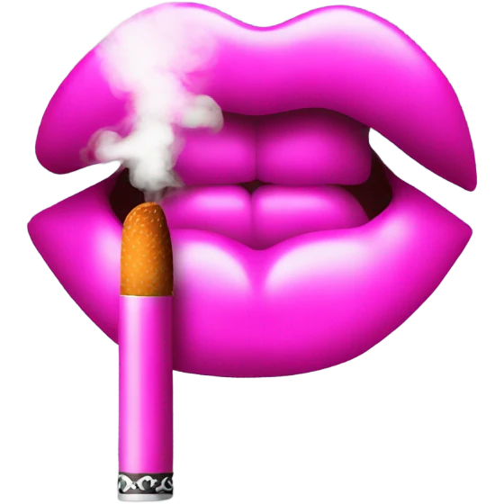 Neon pink lips are blowing smoke, and a cigarette is in her mouth emoji
