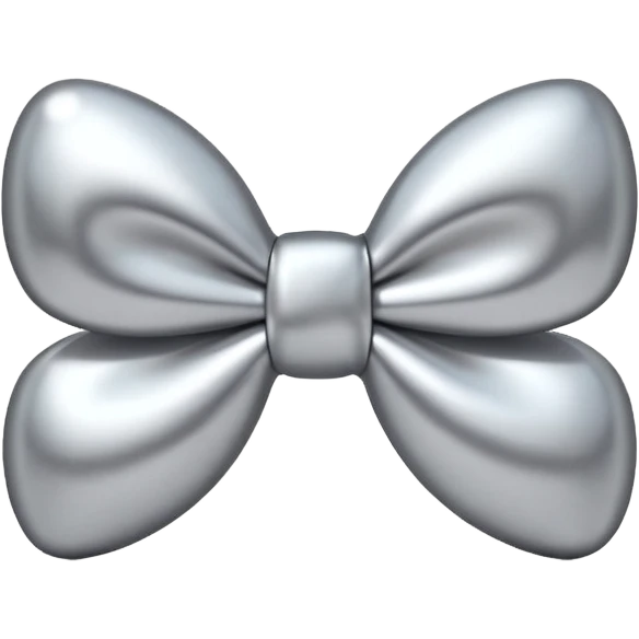 A cute bow emoji made of polished silver chrome, smooth rounded loops, glossy metallic surface, soft mirror reflections, subtle highlights, minimal and adorable proportions, iOS emoji style, centered composition, clean white background, soft studio lighting, no text, no outline, ultra high quality emoji