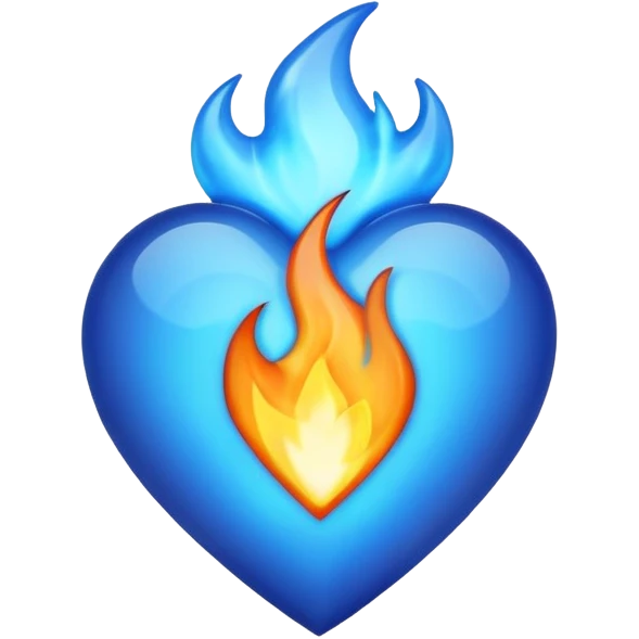 Blue heart with big BLUE flame emoji