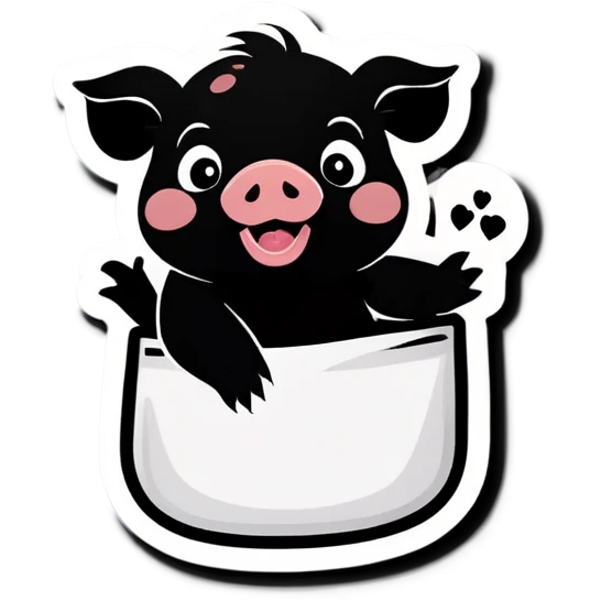 Cute baby black pig smiling has 4 “福” pouches emoji