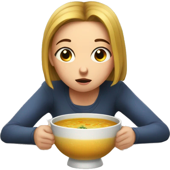 Sad girl drinking bowl of soup emoji