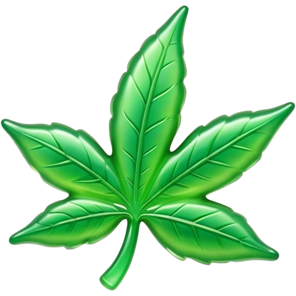 glossy green gusher gummy in the shape of a weed leaf emoji