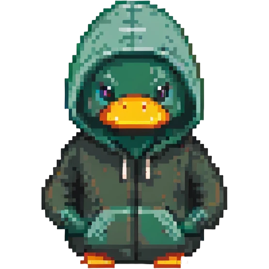 dark green rubber duck with tiny hoodie emoji