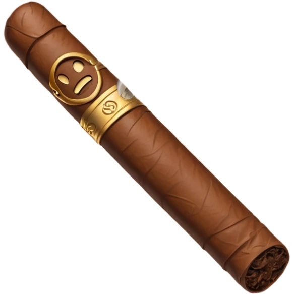 Emoji-style cigar icon, dark brown wrapper, subtle smoke, minimalistic, clean silhouette, metal details emoji