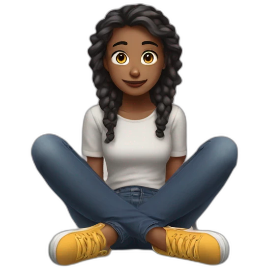 full body Front view emogirl sits on the floor emoji