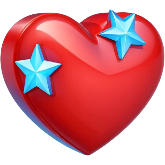 A blocky holographic red 3D heart with a bright blue star inside emoji