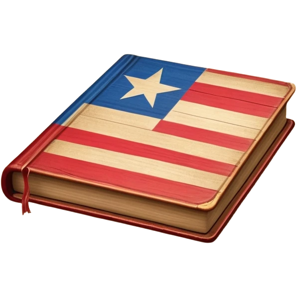 Elegant aged book with the Puerto Rican flag subtly embossed on the cover, carved wooden theater stage symbol, vintage textured cover with warm wood and parchment tones, slightly glowing, representing the eternal legacy of scenic design emoji