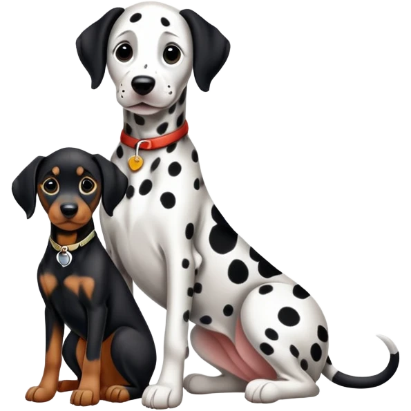 1 Dalmatian adult + 1 dobermann puppy emoji