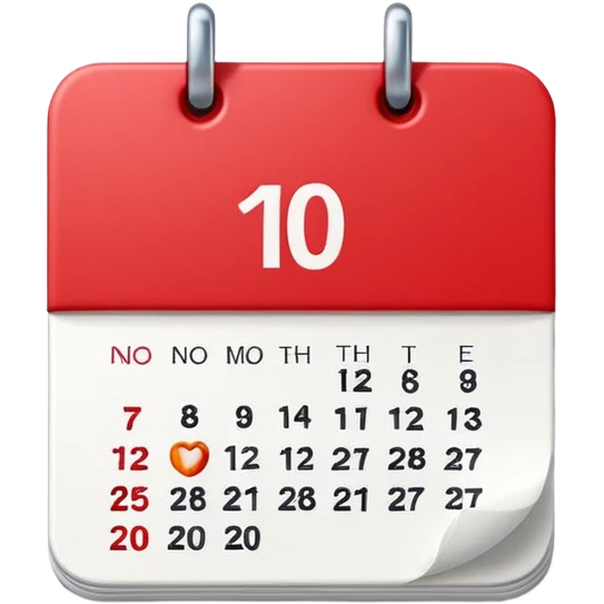 Apple-style 3D emoji icon of a calendar in perspective view, minimalistic design, only one centered date number, no month name, no weekday, no text or symbols other than the single number, realistic glossy material, soft depth, clean and detailed rendering emoji