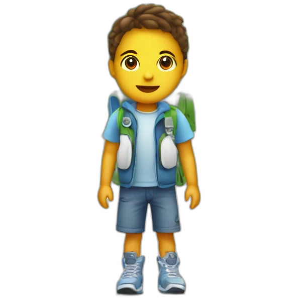 A kid wearing an insulin pump while playing in a park emoji