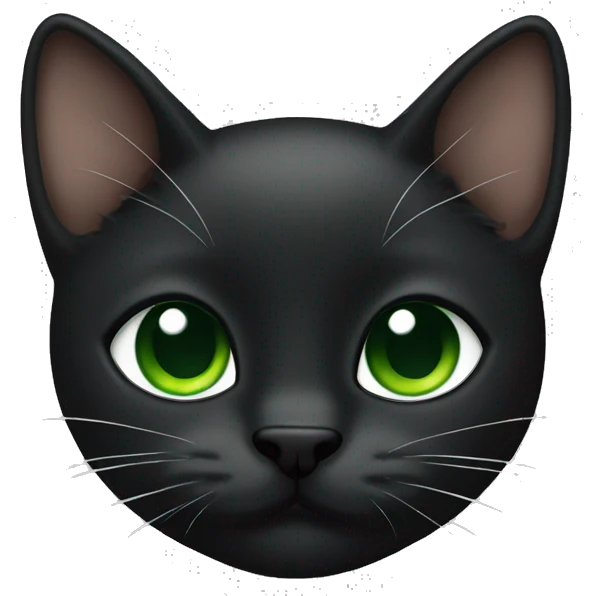 Black baby cat. With green eyes and a littel white dot at the throate emoji