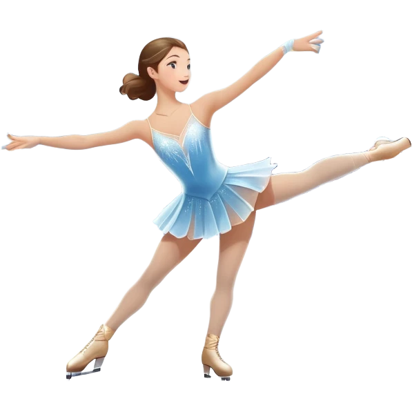An icon showing a scenic ice rink with figure skater performing elegant moves under soft spotlight beams. Surrounded by audience stands and shimmering ice, the scene reflects harmony, grace, and the magic of figure skating. Transparent background included emoji