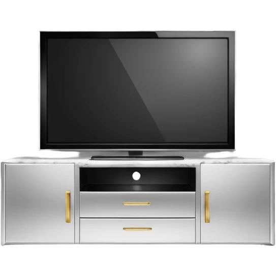 modern tv with news channel on it standing on a super luxurious marble cupboard emoji