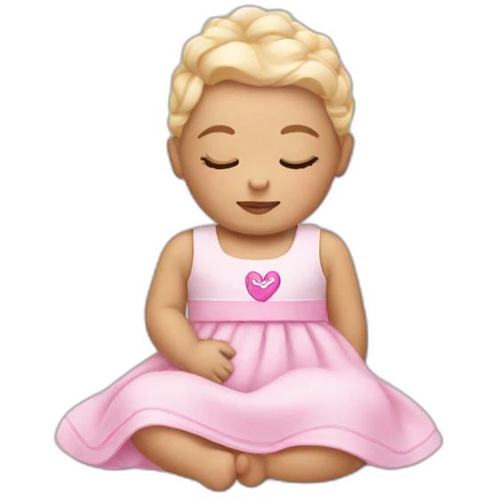 white sleeping newborn in a dress with a barbie logo emoji