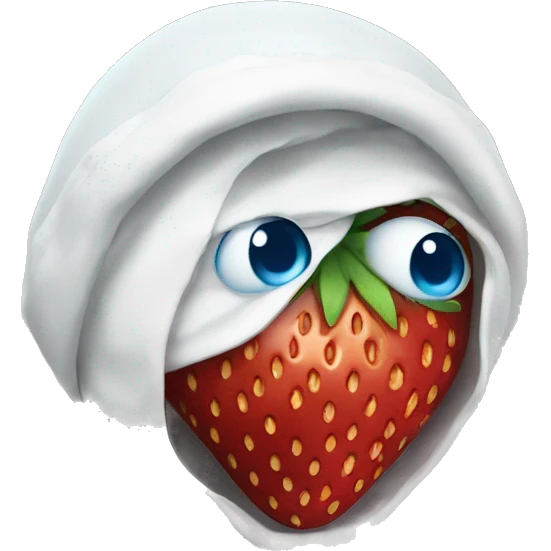 Strawberry character with blue eyes and white gloves emoji