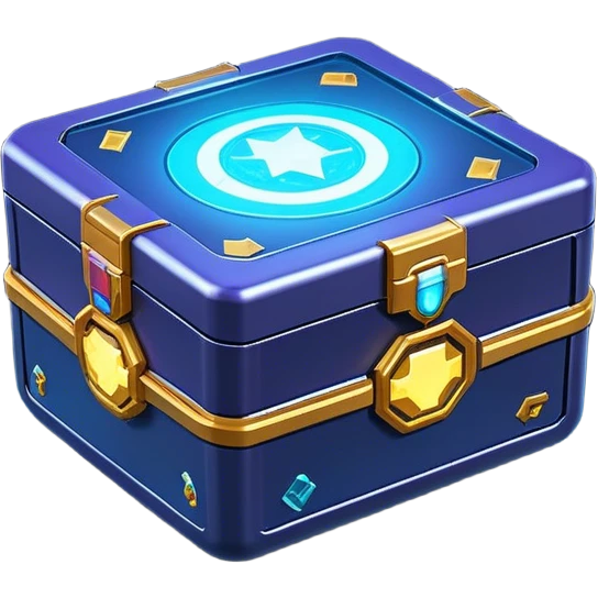 Clash of Clans aesthetic: Cinematic Playful Sci-fi Loot Crate Emoji, rendered in a 3D vector-style similar to standard emojis with minimal shading and bold, simplified shapes. A compact, futuristic storage box with sleek metallic panels and digital accents, softly glowing with a cosmic treasure charm. Simplified yet unmistakably iconic, highly detailed and consistent, glowing with a soft radiant shine and high gloss. Stylized with a touch of intergalactic mystery and a soft glowing outline, capturing the essence of a futuristic reward chest with a friendly, playful allure! emoji