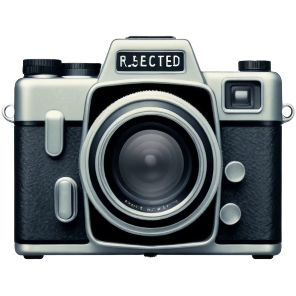 A 6x6 medium format film frame with a badly exposed photo (overexposed or underexposed), and “REJECTED” written across it in black Sharpie handwriting style. The frame should look authentic, with visible film borders, edge markings, and a slightly worn analogue texture. emoji