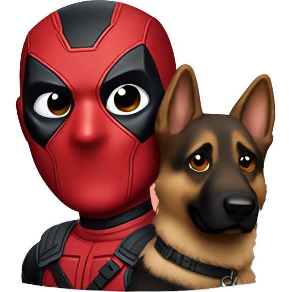 Deadpool holding a German shepherd  emoji