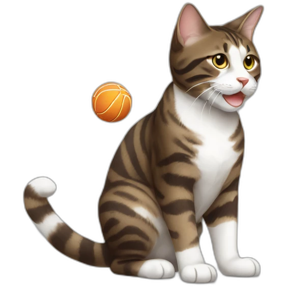 Dark brown and white Tabby Cat playing with a ball emoji