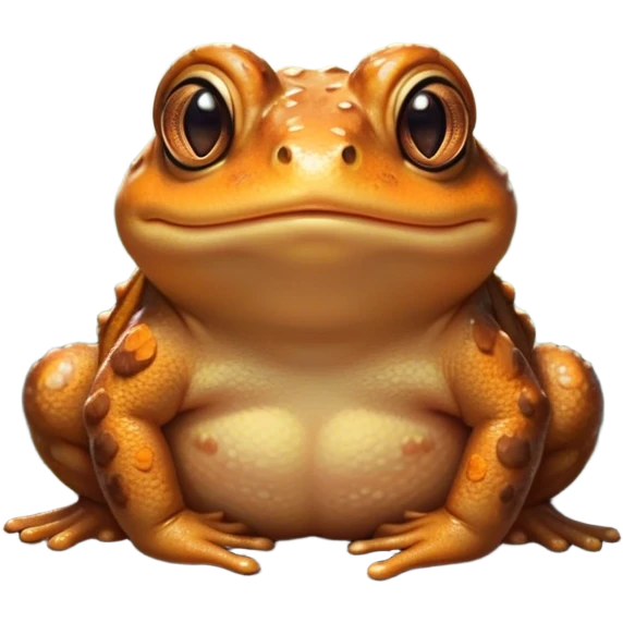 Cinematic Cute Toad Portrait Emoji, Head tilted playfully and inquisitively, featuring a charmingly plump form with bumpy, textured skin in rich earthy hues and round, sparkling eyes full of gentle mischief, Simplified yet irresistibly adorable features, highly detailed, glowing with a warm, friendly woodland glow, high shine, affectionate and lively, stylized with a touch of whimsical nature charm, soft glowing outline, capturing the essence of a mischievous yet loving toad that seems as if it could hop out of the screen into your arms! emoji