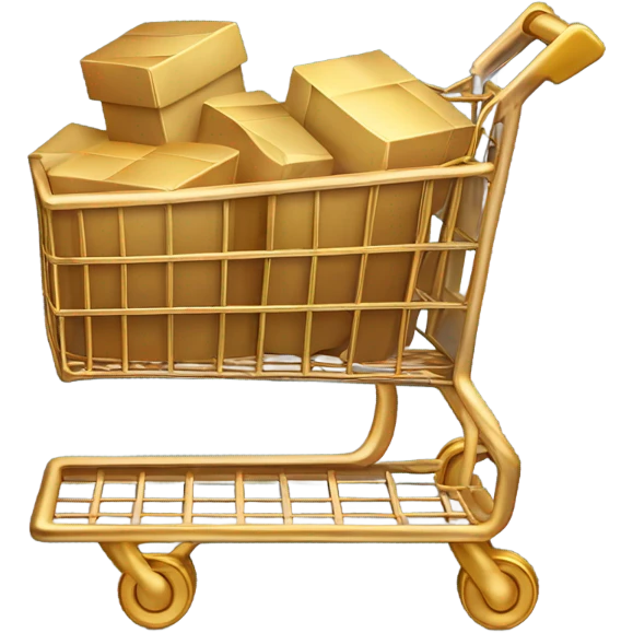 Copper and gold shopping cart filled with boxes emoji