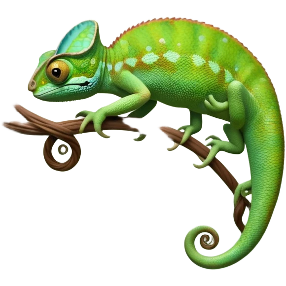 cinematic-chameleon-realistic-full-body-climbing-emoji,-slender-body-gripping-a-twisting-vine-with-prehensile-feet,-scaly-green-skin-shifting-shades-with-its-environment,-large-bulging-eyes-rotating-independently,-delicate-coiled-tail-curling-behind,-long-tongue-slightly-protruding-as-if-ready-to-strike,-simplified-yet-realistic-focused-features,-highly-detailed,-glowing-with-an-ethereal-forest-light emoji