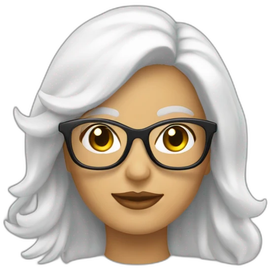 Mujer blanca pelo castaño largo con lentes emoji